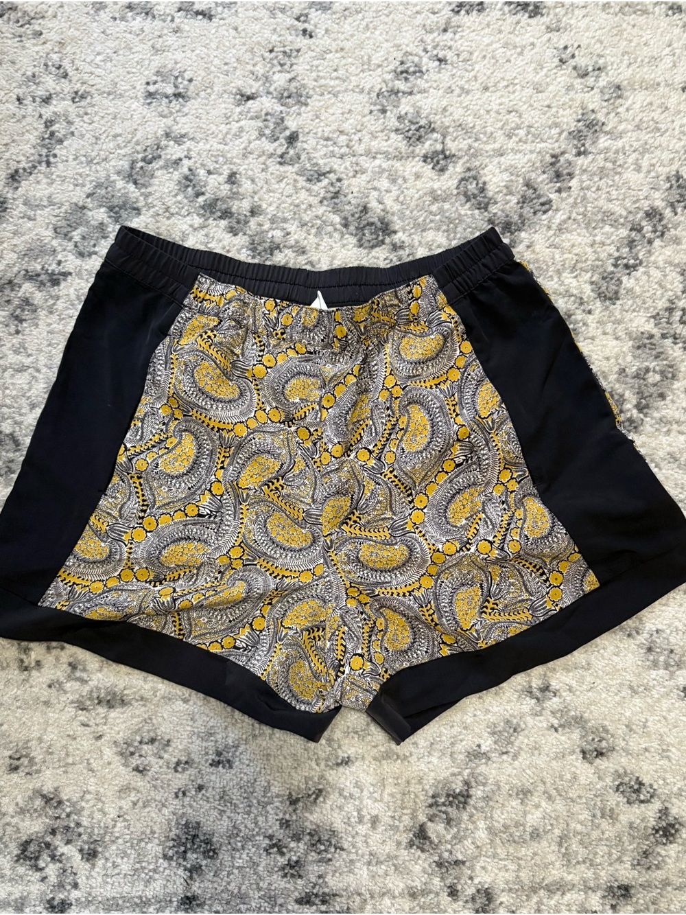 H&M Yellow Paisley Athletic Shorts with Black Side Panels